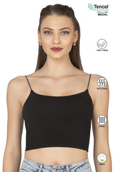 Özkan 27370 Kadın Modal Pamuklu Likralı Esnek Rahat Vücuda Oturan Spagetti Askılı Örme Crop Atlet - Thumbnail