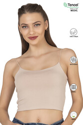 Özkan 27370 Kadın Modal Pamuklu Likralı Esnek Rahat Vücuda Oturan Spagetti Askılı Örme Crop Atlet - Thumbnail