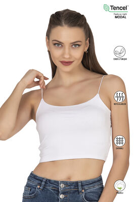 Özkan Underwear - Özkan 27370 Kadın Modal Pamuklu Likralı Esnek Rahat Vücuda Oturan Spagetti Askılı Örme Crop Atlet