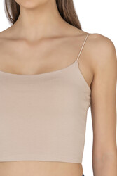 Özkan 27370 Kadın Modal Pamuklu Likralı Esnek Rahat Vücuda Oturan Spagetti Askılı Örme Crop Atlet - Thumbnail