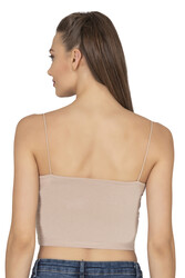 Özkan 27370 Kadın Modal Pamuklu Likralı Esnek Rahat Vücuda Oturan Spagetti Askılı Örme Crop Atlet - Thumbnail