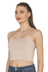 Özkan 27370 Kadın Modal Pamuklu Likralı Esnek Rahat Vücuda Oturan Spagetti Askılı Örme Crop Atlet - Thumbnail