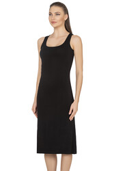 Özkan 27372 Kadın Premium Kumaş Viskon Diz Altı Uzun Esnek Rahat Kalın Askılı Kombinezon Elbise Jüpon Astar - Thumbnail