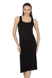 Özkan 27372 Kadın Premium Kumaş Viskon Diz Altı Uzun Esnek Rahat Kalın Askılı Kombinezon Elbise Jüpon Astar - Thumbnail