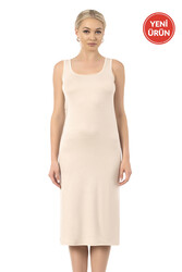 Özkan 27372 Kadın Premium Kumaş Viskon Diz Altı Uzun Esnek Rahat Kalın Askılı Kombinezon Elbise Jüpon Astar - Thumbnail