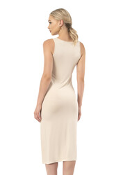 Özkan 27372 Kadın Premium Kumaş Viskon Diz Altı Uzun Esnek Rahat Kalın Askılı Kombinezon Elbise Jüpon Astar - Thumbnail