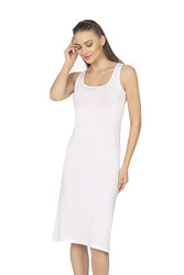 Özkan 27372 Kadın Premium Kumaş Viskon Diz Altı Uzun Esnek Rahat Kalın Askılı Kombinezon Elbise Jüpon Astar - Thumbnail