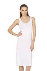 Özkan 27372 Kadın Premium Kumaş Viskon Diz Altı Uzun Esnek Rahat Kalın Askılı Kombinezon Elbise Jüpon Astar - Thumbnail