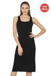 Özkan 27372 Kadın Premium Kumaş Viskon Diz Altı Uzun Esnek Rahat Kalın Askılı Kombinezon Elbise Jüpon Astar - Thumbnail