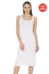 Özkan 27372 Kadın Premium Kumaş Viskon Diz Altı Uzun Esnek Rahat Kalın Askılı Kombinezon Elbise Jüpon Astar - Thumbnail