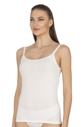 Özkan 27412 Kadın Viskon Kaşkorse Kumaş Esnek Rahat Tül Biyeli İp Askılı Atlet - Thumbnail