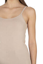 Özkan 27412 Kadın Viskon Kaşkorse Kumaş Esnek Rahat Tül Biyeli İp Askılı Atlet - Thumbnail