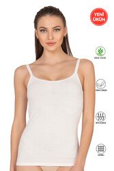 Özkan 27412 Kadın Viskon Kaşkorse Kumaş Esnek Rahat Tül Biyeli İp Askılı Atlet - Thumbnail