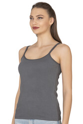 Özkan 27412 Kadın Viskon Kaşkorse Kumaş Esnek Rahat Tül Biyeli İp Askılı Atlet - Thumbnail