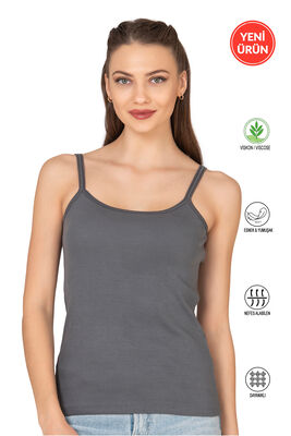 Özkan Underwear - Özkan 27412 Kadın Viskon Kaşkorse Kumaş Esnek Rahat Tül Biyeli İp Askılı Atlet