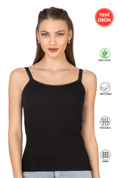 Özkan 27412 Kadın Viskon Kaşkorse Kumaş Esnek Rahat Tül Biyeli İp Askılı Atlet - Thumbnail