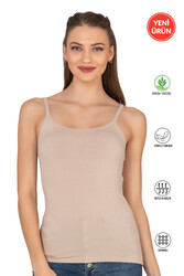 Özkan 27412 Kadın Viskon Kaşkorse Kumaş Esnek Rahat Tül Biyeli İp Askılı Atlet - Thumbnail