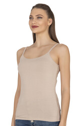 Özkan 27412 Kadın Viskon Kaşkorse Kumaş Esnek Rahat Tül Biyeli İp Askılı Atlet - Thumbnail