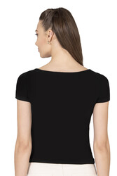 Özkan 27419 Kadın Pamuklu Rahat Kısa Kollu Süprem Kumaş Kare Yaka Crop T-Shirt - Thumbnail