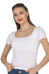 Özkan 27419 Kadın Pamuklu Rahat Kısa Kollu Süprem Kumaş Kare Yaka Crop T-Shirt - Thumbnail