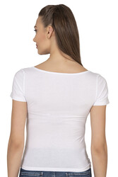 Özkan 27419 Kadın Pamuklu Rahat Kısa Kollu Süprem Kumaş Kare Yaka Crop T-Shirt - Thumbnail