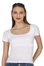 Özkan 27419 Kadın Pamuklu Rahat Kısa Kollu Süprem Kumaş Kare Yaka Crop T-Shirt - Thumbnail