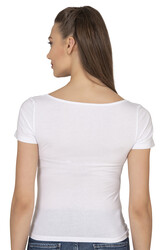 Özkan 27419 Kadın Pamuklu Rahat Kısa Kollu Süprem Kumaş Kare Yaka Crop T-Shirt - Thumbnail