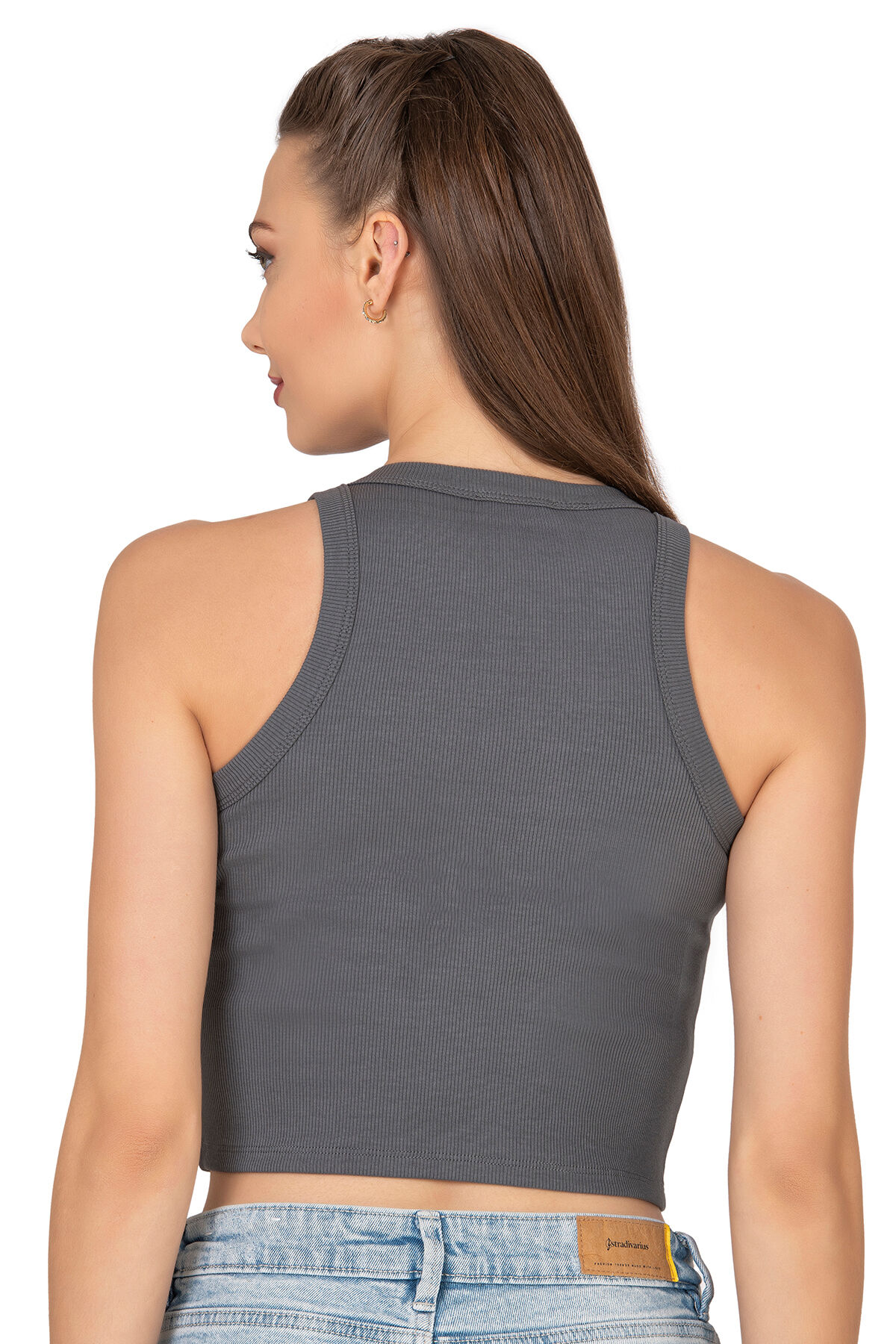 Özkan 27425 Kadın Pamuklu Kaşkorse Fitilli Halter Yaka Esnek Rahat Geniş Biyeli Crop Atlet Büstiyer