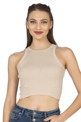 Özkan 27425 Kadın Pamuklu Kaşkorse Fitilli Halter Yaka Esnek Rahat Geniş Biyeli Crop Atlet Büstiyer - Thumbnail