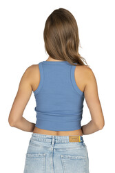 Özkan 27425 Kadın Pamuklu Kaşkorse Fitilli Halter Yaka Esnek Rahat Geniş Biyeli Crop Atlet Büstiyer - Thumbnail