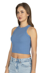 Özkan 27425 Kadın Pamuklu Kaşkorse Fitilli Halter Yaka Esnek Rahat Geniş Biyeli Crop Atlet Büstiyer - Thumbnail