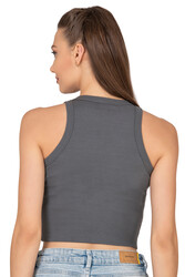 Özkan 27425 Kadın Pamuklu Kaşkorse Fitilli Halter Yaka Esnek Rahat Geniş Biyeli Crop Atlet Büstiyer - Thumbnail