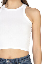 Özkan 27425 Kadın Pamuklu Kaşkorse Fitilli Halter Yaka Esnek Rahat Geniş Biyeli Crop Atlet Büstiyer - Thumbnail