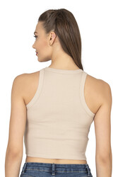 Özkan 27425 Kadın Pamuklu Kaşkorse Fitilli Halter Yaka Esnek Rahat Geniş Biyeli Crop Atlet Büstiyer - Thumbnail