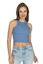 Özkan 27425 Kadın Pamuklu Kaşkorse Fitilli Halter Yaka Esnek Rahat Geniş Biyeli Crop Atlet Büstiyer - Thumbnail