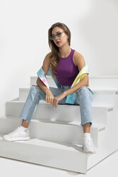 Özkan 27425 Kadın Pamuklu Kaşkorse Fitilli Halter Yaka Esnek Rahat Geniş Biyeli Crop Atlet Büstiyer - Thumbnail