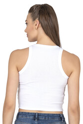 Özkan 27425 Kadın Pamuklu Kaşkorse Fitilli Halter Yaka Esnek Rahat Geniş Biyeli Crop Atlet Büstiyer - Thumbnail