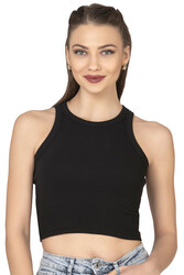 Özkan 27425 Kadın Pamuklu Kaşkorse Fitilli Halter Yaka Esnek Rahat Geniş Biyeli Crop Atlet Büstiyer - Thumbnail