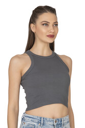 Özkan 27425 Kadın Pamuklu Kaşkorse Fitilli Halter Yaka Esnek Rahat Geniş Biyeli Crop Atlet Büstiyer - Thumbnail