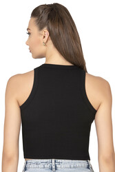 Özkan 27425 Kadın Pamuklu Kaşkorse Fitilli Halter Yaka Esnek Rahat Geniş Biyeli Crop Atlet Büstiyer - Thumbnail