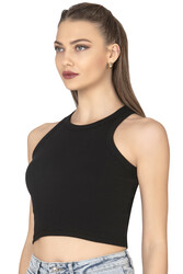 Özkan 27425 Kadın Pamuklu Kaşkorse Fitilli Halter Yaka Esnek Rahat Geniş Biyeli Crop Atlet Büstiyer - Thumbnail