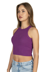 Özkan 27425 Kadın Pamuklu Kaşkorse Fitilli Halter Yaka Esnek Rahat Geniş Biyeli Crop Atlet Büstiyer - Thumbnail