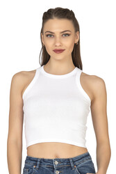 Özkan 27425 Kadın Pamuklu Kaşkorse Fitilli Halter Yaka Esnek Rahat Geniş Biyeli Crop Atlet Büstiyer - Thumbnail