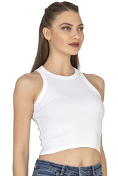Özkan 27425 Kadın Pamuklu Kaşkorse Fitilli Halter Yaka Esnek Rahat Geniş Biyeli Crop Atlet Büstiyer - Thumbnail