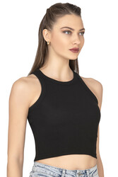 Özkan 27425 Kadın Pamuklu Kaşkorse Fitilli Halter Yaka Esnek Rahat Geniş Biyeli Crop Atlet Büstiyer - Thumbnail