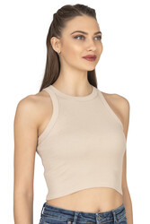 Özkan 27425 Kadın Pamuklu Kaşkorse Fitilli Halter Yaka Esnek Rahat Geniş Biyeli Crop Atlet Büstiyer - Thumbnail