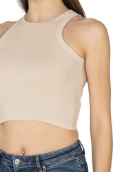 Özkan 27425 Kadın Pamuklu Kaşkorse Fitilli Halter Yaka Esnek Rahat Geniş Biyeli Crop Atlet Büstiyer - Thumbnail