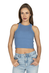 Özkan 27425 Kadın Pamuklu Kaşkorse Fitilli Halter Yaka Esnek Rahat Geniş Biyeli Crop Atlet Büstiyer - Thumbnail