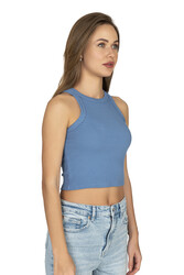 Özkan 27425 Kadın Pamuklu Kaşkorse Fitilli Halter Yaka Esnek Rahat Geniş Biyeli Crop Atlet Büstiyer - Thumbnail