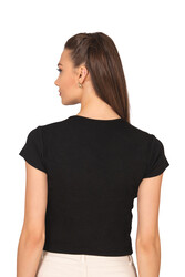 Özkan 27433 Kadın Crop Pamuklu Kaşkorse Esnek Rahat Bisiklet Yaka Kısa Kollu T-shirt Bluz - Thumbnail